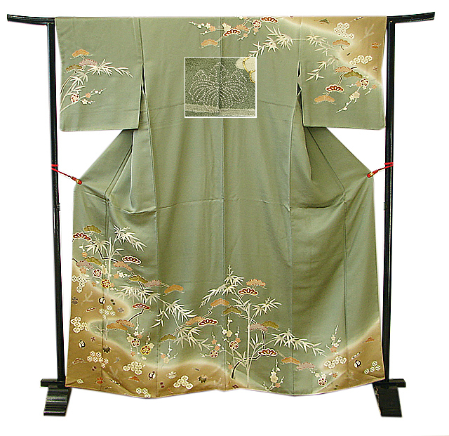 時代屋 美品！裄68.2cm 金彩加工染 附下げ 訪問着 正絹 未使用 仕付