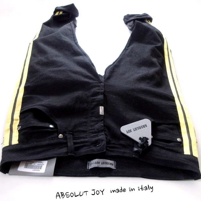 【ABSOLUT JOY アブソリュートジョイ / 伊】 Safari LEON推しブランド 新品3.6万 サイドライン スキニーデニム 黒/黄 W81~84cm!!　