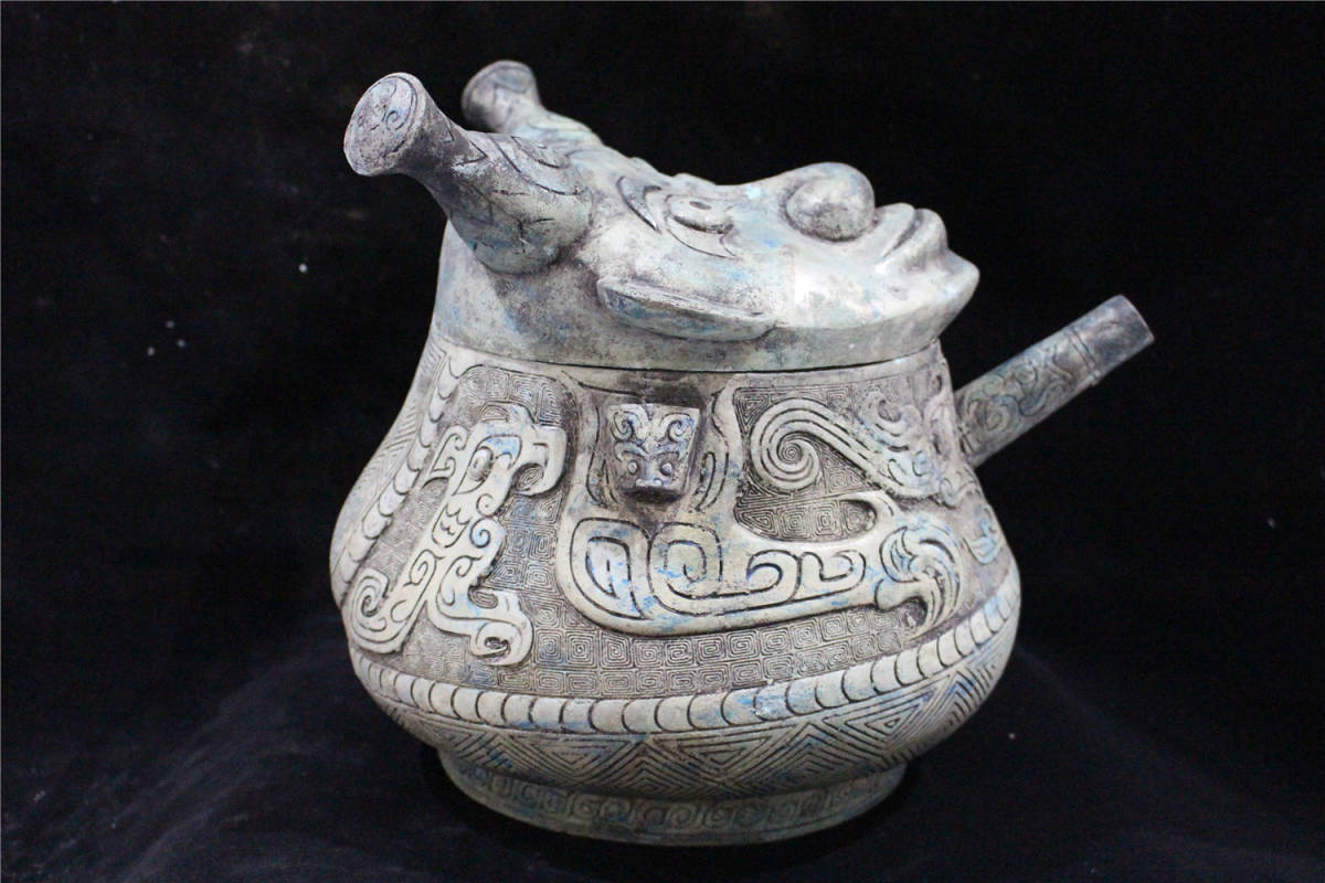 古美術品 商代 青銅器 銘文人面壷
