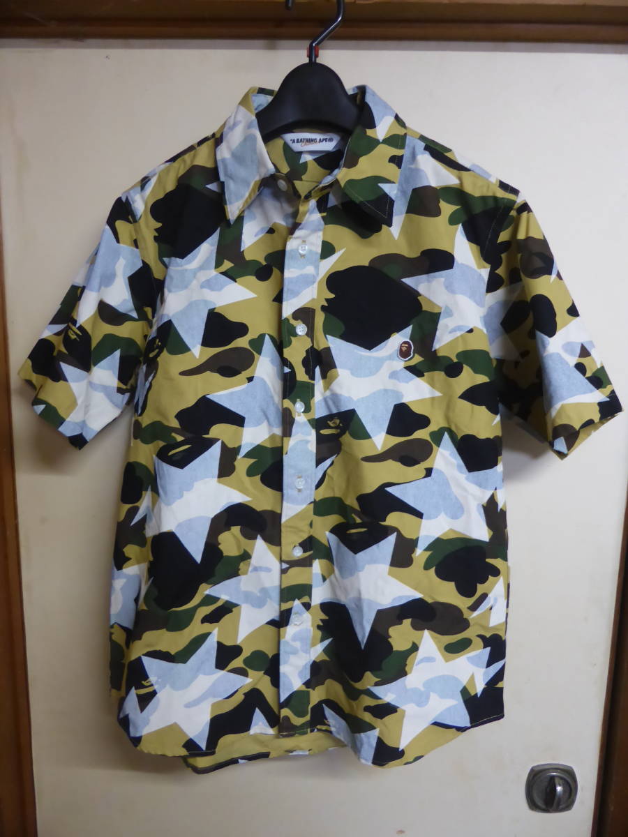 品質保証，2026 アベイシングエイプ A BATHING APE スタープリント 迷彩柄 半袖シャツ イエローカモ イエロー迷彩柄&times;スタープリント サイズM(半袖シャツ)｜売買されたオークション情報、yahooの商品情報を 男性用