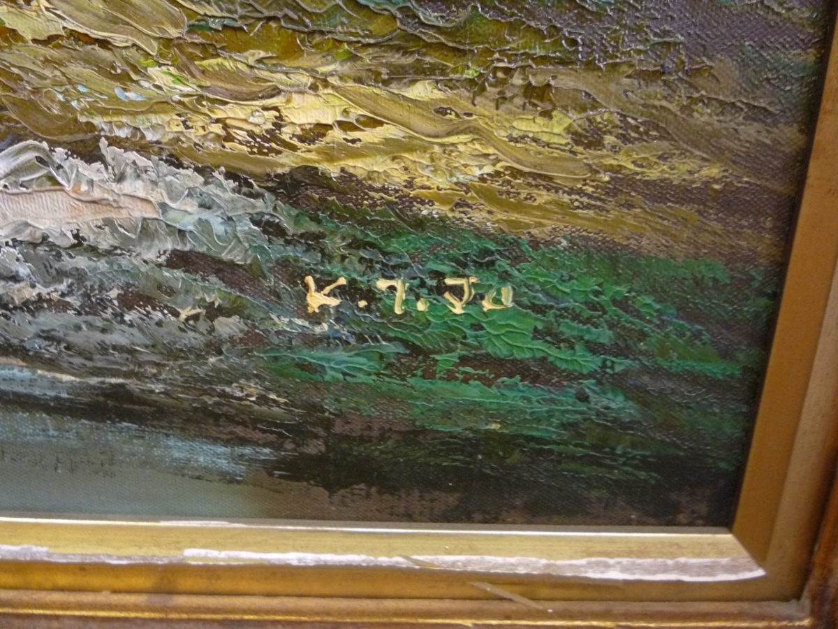 油絵　絵画　作者サイン入り 作者不明 サイン入り 油絵 自然 風景 額寸71㎝×96㎝ /SR5 作者不サイン