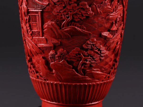 中国 堆朱花瓶 35cm 中国古玩 唐物 堆朱 花瓶 一対 時代物 極上品 初だし品 a4359
