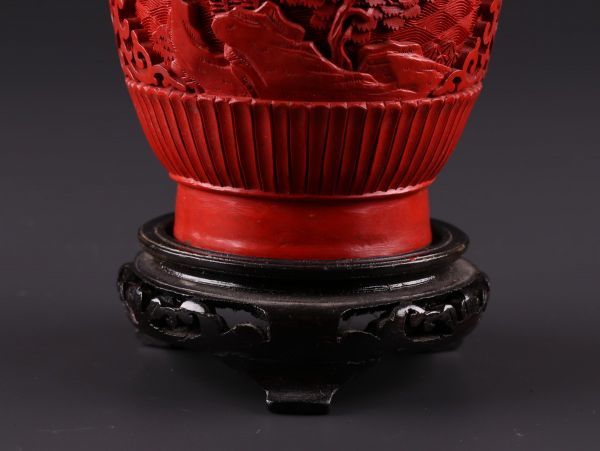 中国古玩 唐物 堆朱 花瓶 一対 時代物 極上品 初だし品 a4359