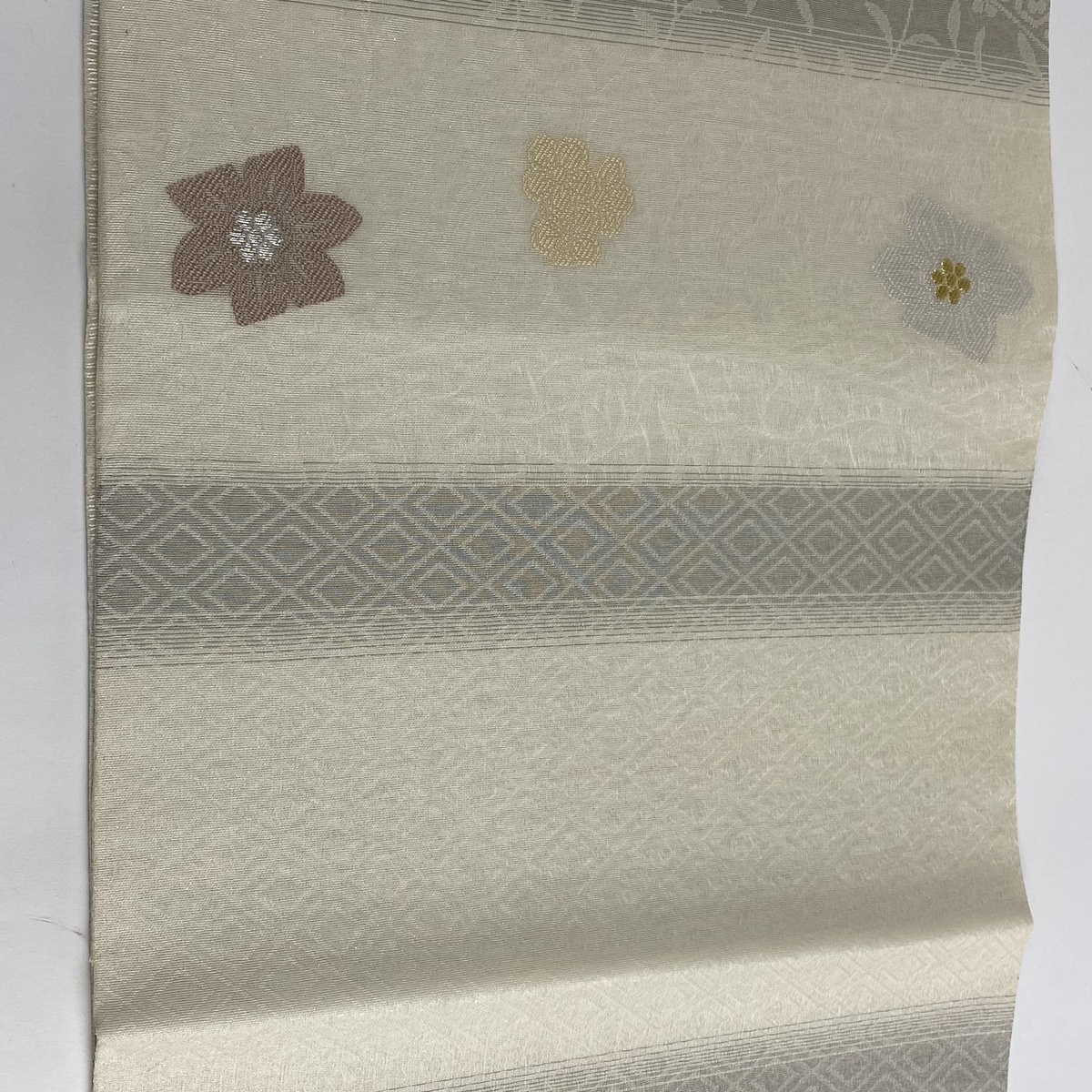 袋帯 美品 名品 夏帯 花唐草 花柄 金糸 銀糸 白 六通 正絹 【