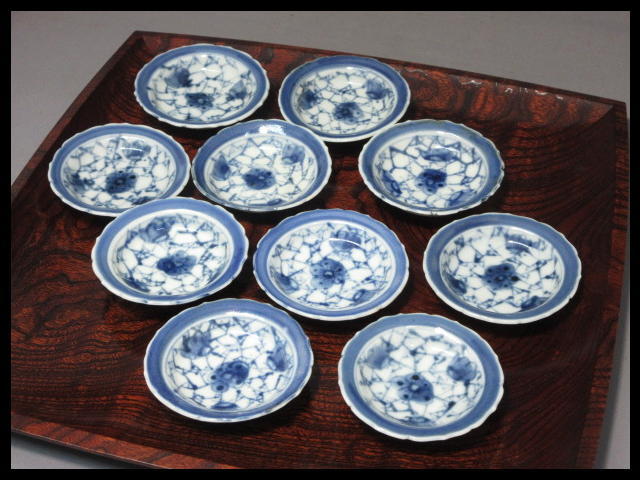 古伊万里染付梅花氷裂文皿 古伊万里 桃凛 ｜古美術 5客揃（1603–1867