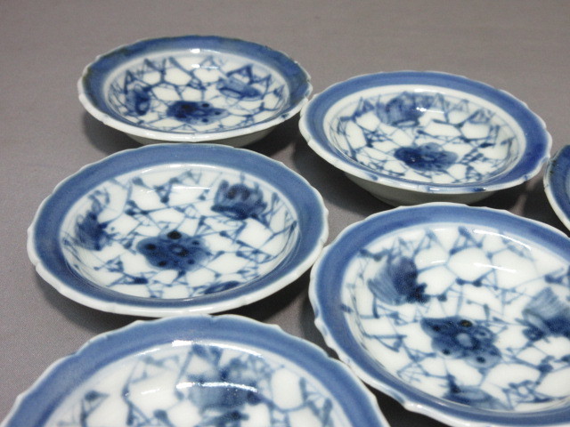 古伊万里染付梅花氷裂文皿 古伊万里 桃凛 ｜古美術 5客揃（1603–1867