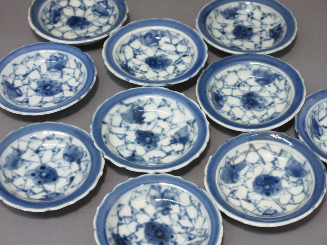 古伊万里染付梅花氷裂文皿 古伊万里 桃凛 ｜古美術 5客揃（1603–1867