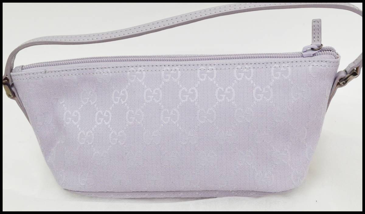 美品 グッチ GGキャンバス アクセサリーポーチ 07198 パープル 