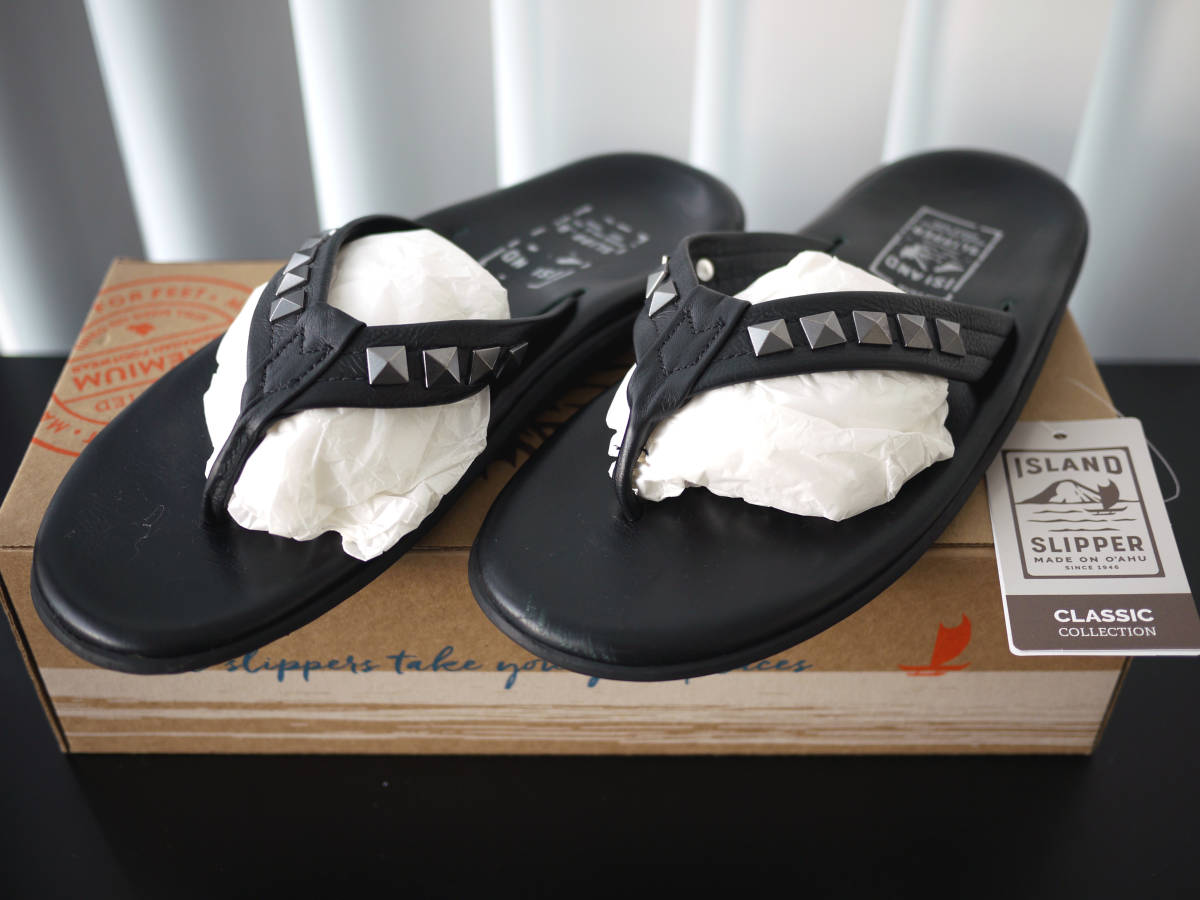 ISLANDSLIPPER☆アイランドスリッパ☆レザー☆黒×黒スタッズ☆US11
