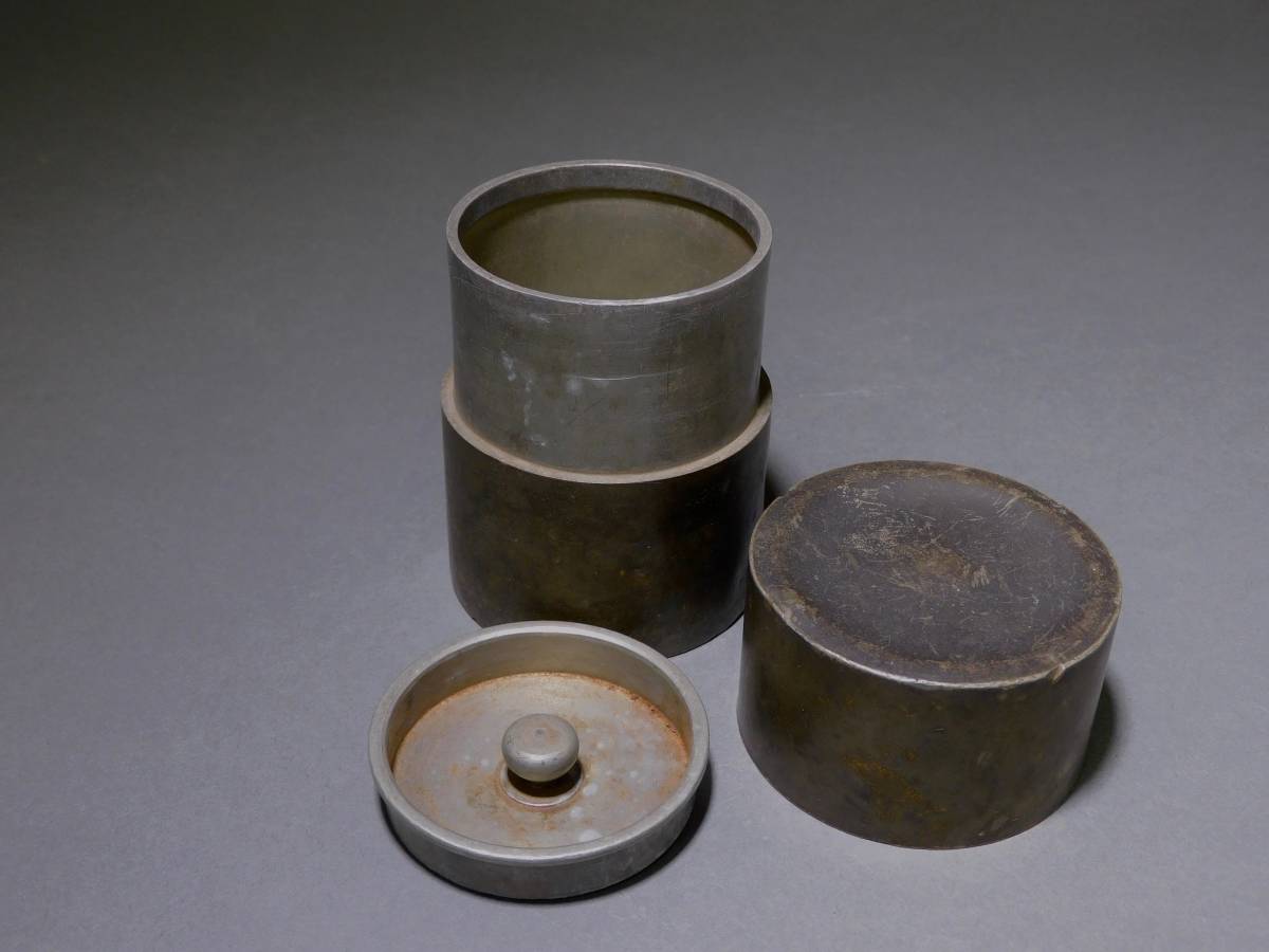T 上錫　錫半　茶入　茶壺　茶入壺　四君子文　金属工芸　441ｇ 錫製 茶壺 茶入 約498g ◇中国古玩・古錫・尚玩堂造・嵌