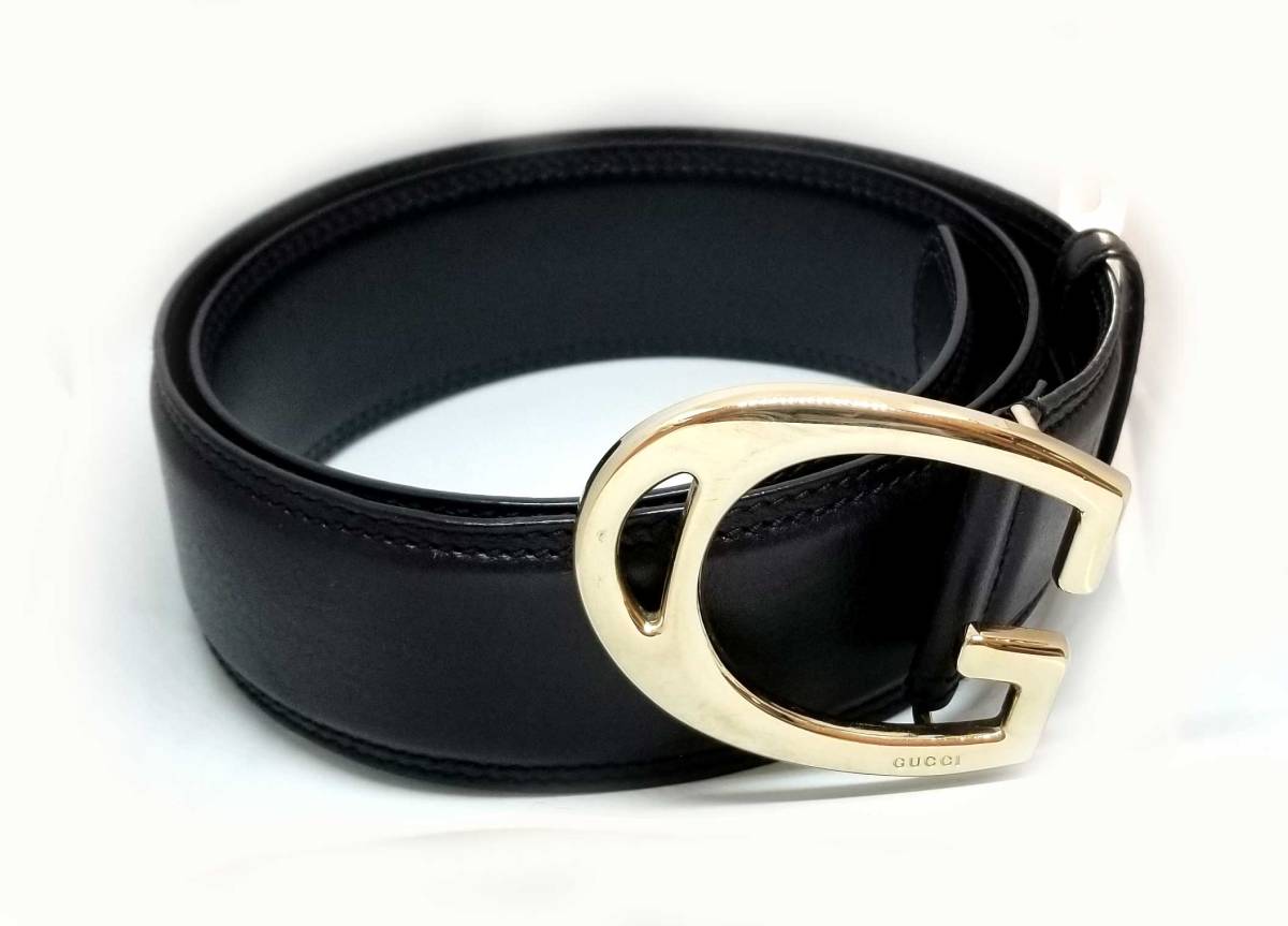 グッチ ベルト Ｇバックル ブラック レザー 黒 90ｃｍ ゴールド メンズ レディース ＧＵＣＣＩ 138442