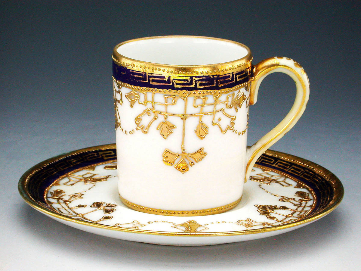 オールドノリタケ銘品!! 金盛上藍帯連鎖装飾紋 オールドノリタケ