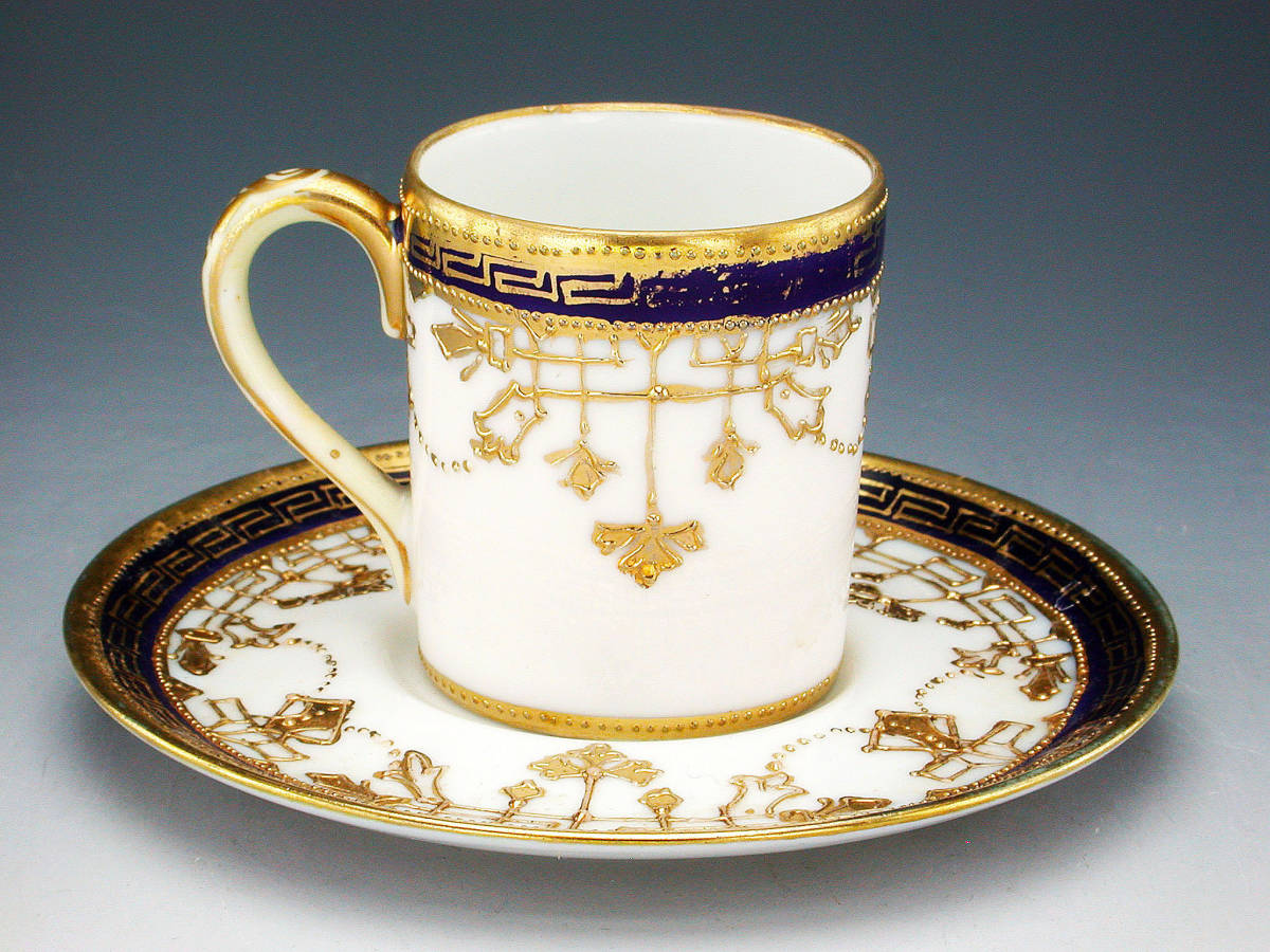 オールドノリタケ銘品!! 金盛上藍帯連鎖装飾紋 オールドノリタケ