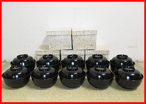 特注オーダー ◇ 茶道具 茶懐石 四ツ椀 【 利休形 木製 黒真塗 小丸椀