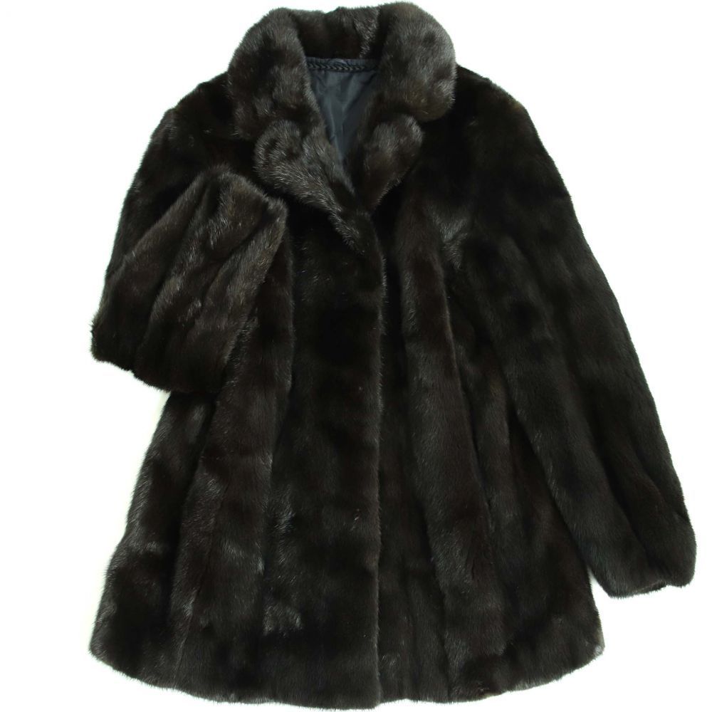 極美品▽OS FUR MINK ミンク 本毛皮コート ダークブラウン 毛質艶