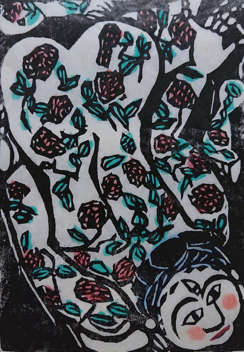 棟方志功【朝菊の柵】木版画//肉筆鉛筆サイン・押し印有り//検索ワード