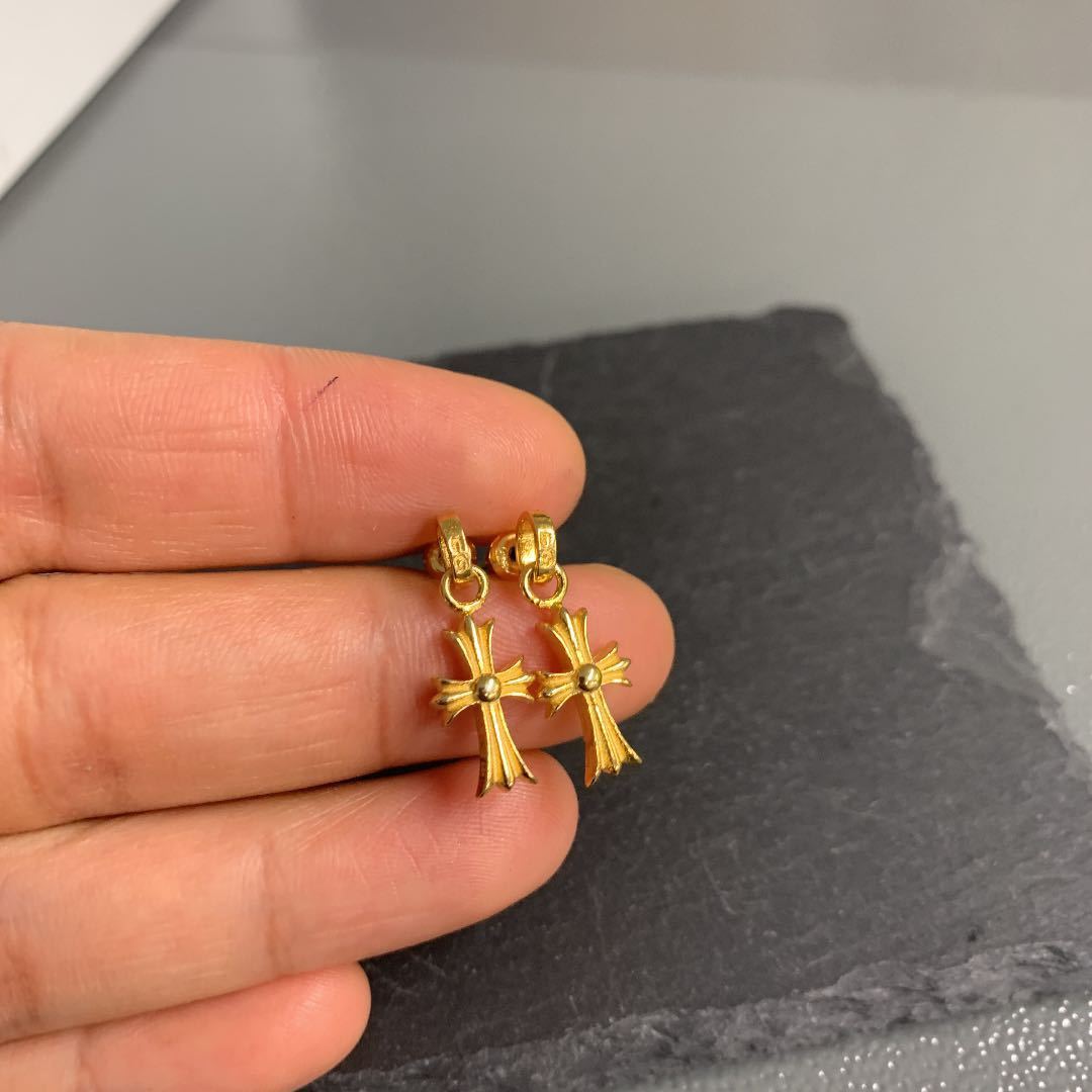 2点、シルバー925x22k ゴールドクロスピアス ベビーファットクロス