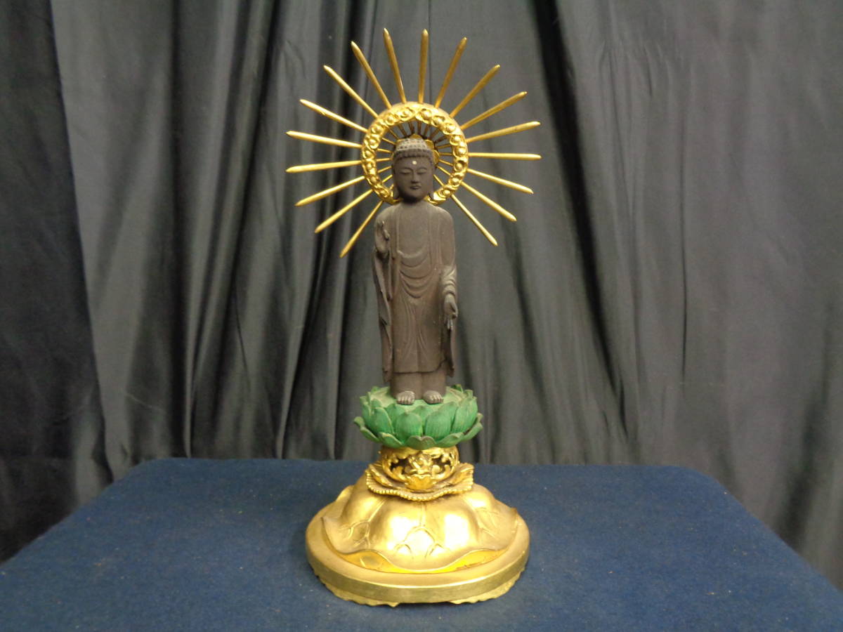 木彫 阿弥陀如来像 金箔 彫刻 仏像 仏教美術 骨董品 古美術品 仏教美術