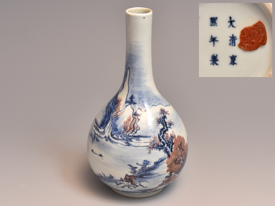 中国 辰砂 花文 玉壷春瓶 V R6394F 【公式通販】