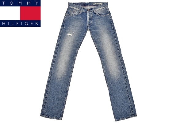 K-1854★超美品★TOMMY HILFIGER トミーヒルフィガー★正規品 ヴィンテージ＆クラッシュ加工 赤耳セルビッチデニム ストレートジーンズ W29