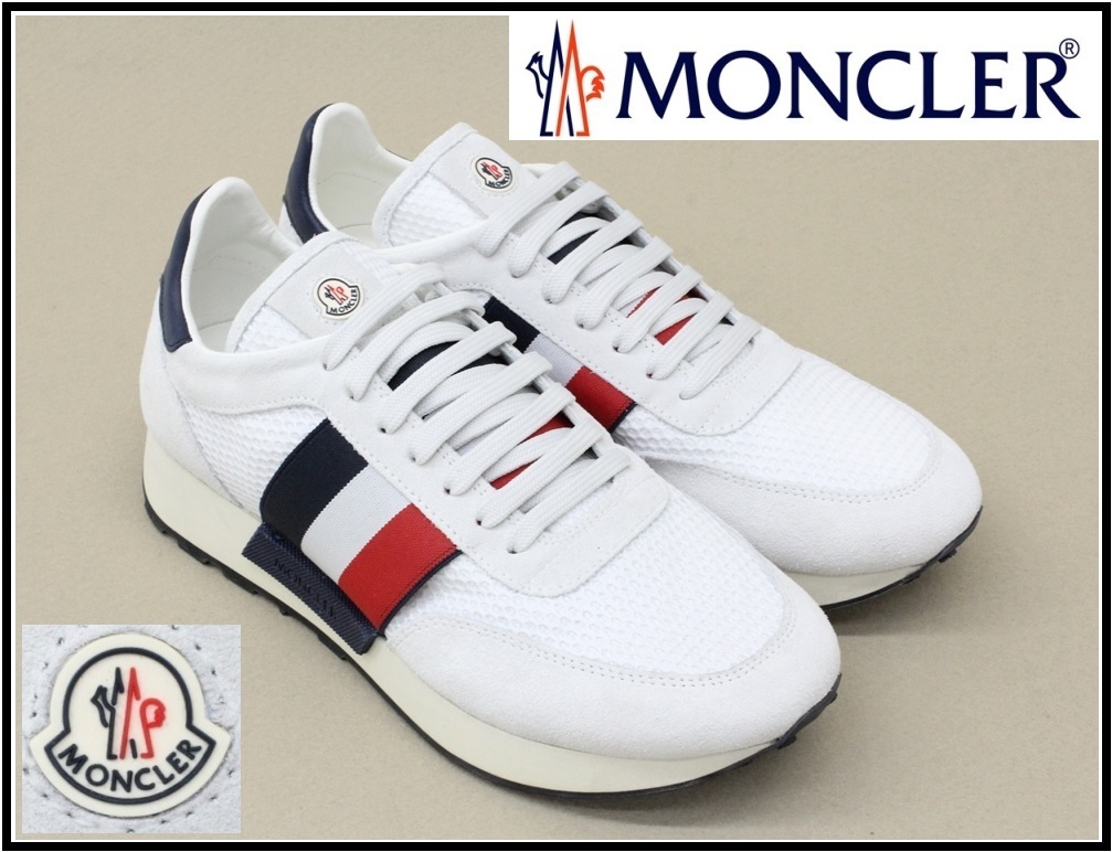 10万新品◇43=28㎝◇モンクレール◇白メッシュトリコロールライン