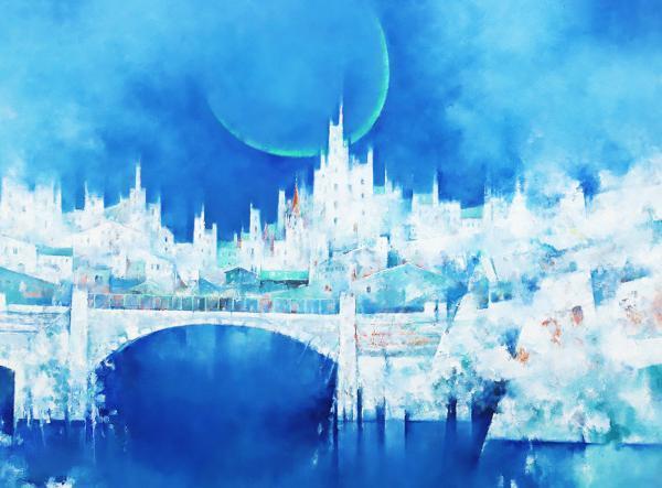 真作】【WISH】樋口治平「青の風景」油彩 40号 大作 証明シール ◇青彩