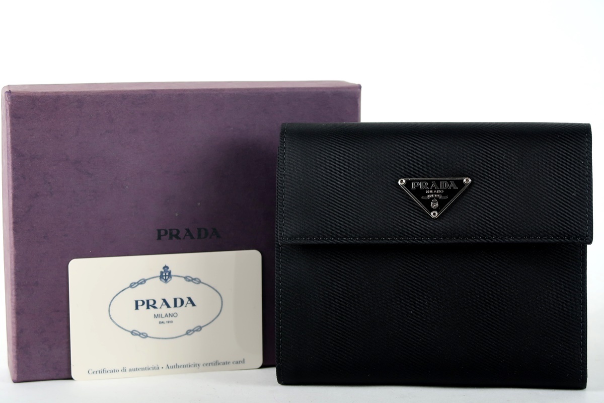 新品同様・未使用】PRADA プラダ 三つ折り財布 ナイロン ブラック 