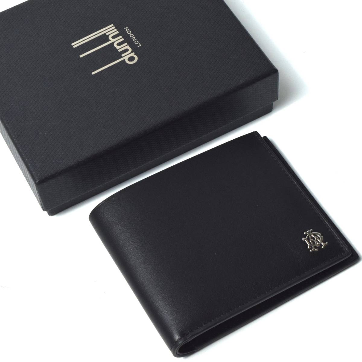 新品 dunhill ダンヒル 2つ折り 財布 レザーウォレット 黒 ブラック