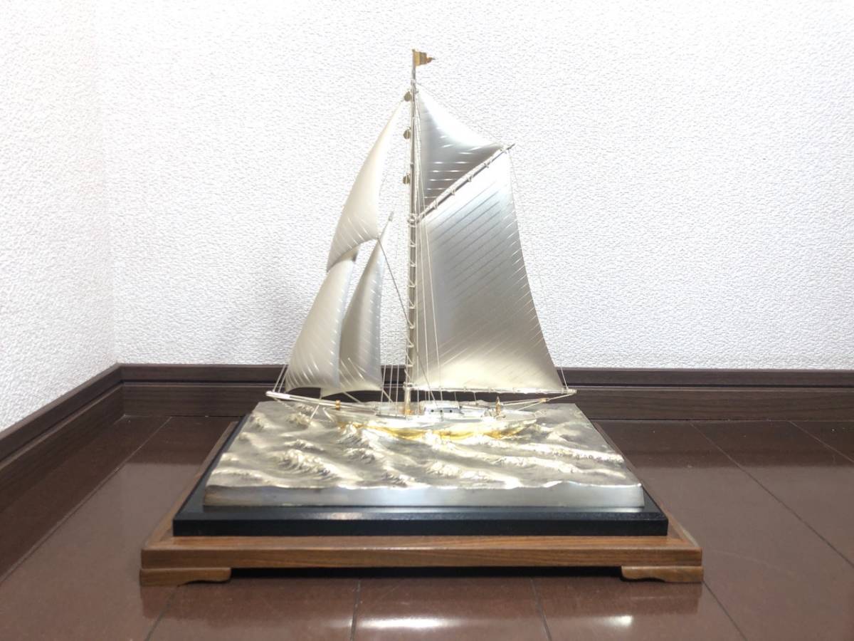 10/101 【中古品】銀船 帆船 SILVER970 刻印あり 台座重さ約2kg 置物