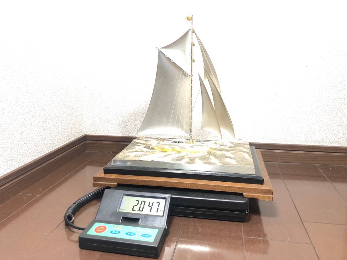 10/101 【中古品】銀船 帆船 SILVER970 刻印あり 台座重さ約2kg 置物