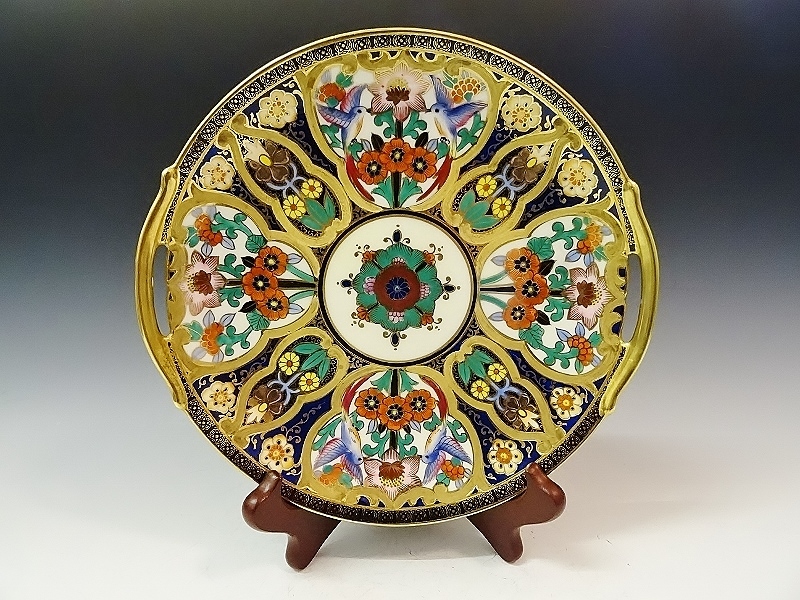 オールドノリタケ エキゾチックバードと花絵 サンドウィッチプレート