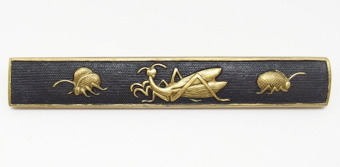 志】A2218小柄 秋虫図 魚々子 金銀象嵌 重量35.3g 刀装具 武具 刃