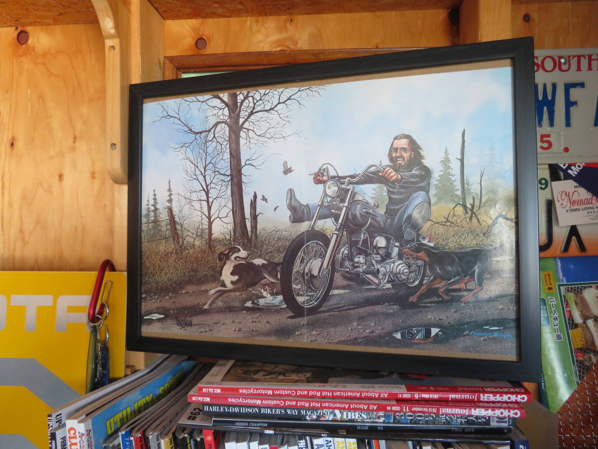 当時物 70's David Mann Easyriders ポスター 額装 ハーレー アメリカ