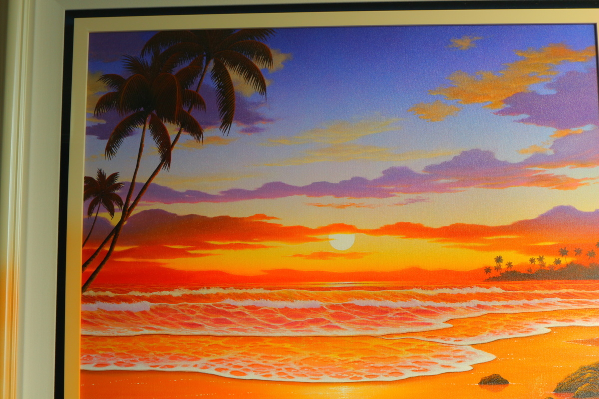 キモ「黄金の一時」海景 夕日 版画 額装 版画 インテリアアート #502 超ポイントバック祭】 キモ 「明日を待って」 オリジナル 証明書付