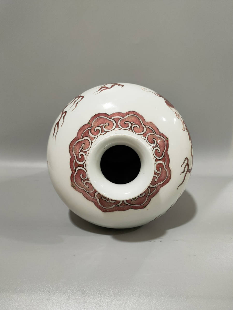 YC3823◇旧蔵 時代品-古陶磁器◇清康熙 釉里紅龍紋