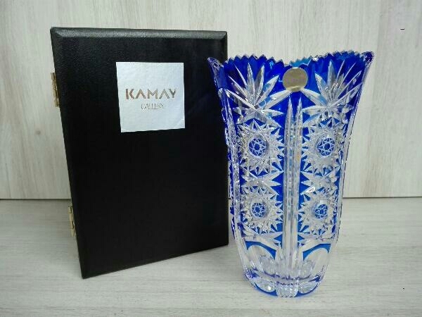 新品KAMAY カメイガラス ガラス花瓶フラワーベース KAMAY カメイガラス 花瓶 ブルー 花器 高さ約23.5cm フラワーベース