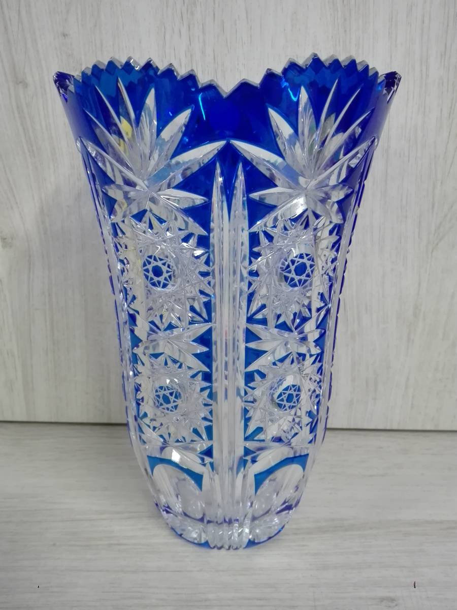 新品KAMAY カメイガラス ガラス花瓶フラワーベース KAMAY カメイガラス 花瓶 ブルー 花器 高さ約23.5cm フラワーベース