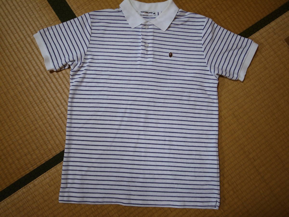 ☆A BATHING APE☆ボーダー ポロシャツ☆ホワイト☆タオル地☆M☆BAPE