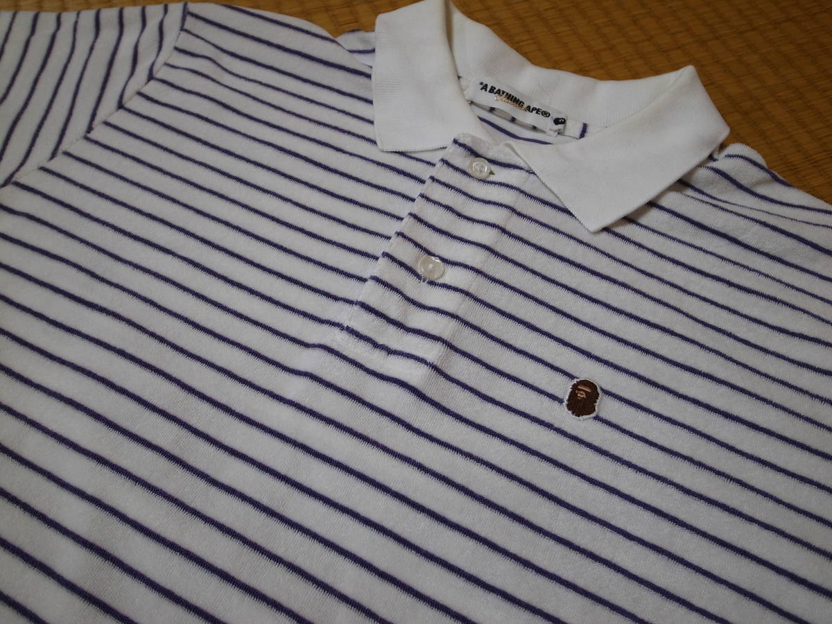 ☆A BATHING APE☆ボーダー ポロシャツ☆ホワイト☆タオル地☆M☆BAPE