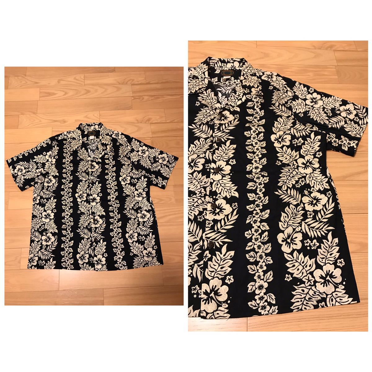 最新作，2026 着用回数極少な目.極 HAWAII製／RESERVE HAWAIIAN COLLECTION サイズXL大き目 .ブラック 黒色 半袖アロハシャツ リーフボーダー柄(XLサイズ以上)｜売買されたオークション情報、yahooの商品情報をアーカ アロハシャツ