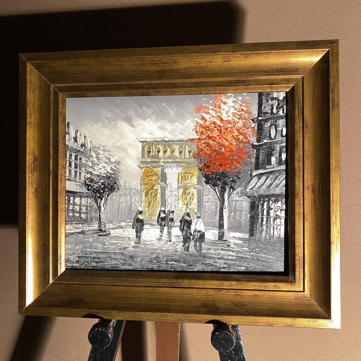 手書き油絵 凱旋門 インテリア パリの風景 油彩画 額付 絵画 額付き
