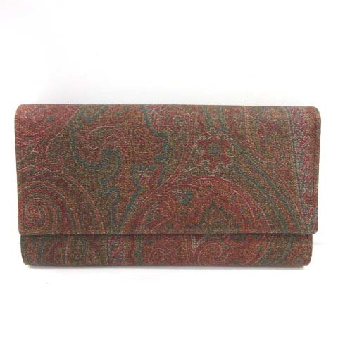 エトロ ETRO 長財布 三つ折り ペイズリー柄 赤茶 レッド ブラウン /TK ○D
