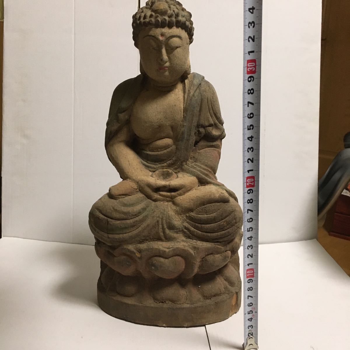 玉眼 木彫 非常に美しい細工 『仏像の光背』 釈迦如来座像 仏教美術 仏像 -