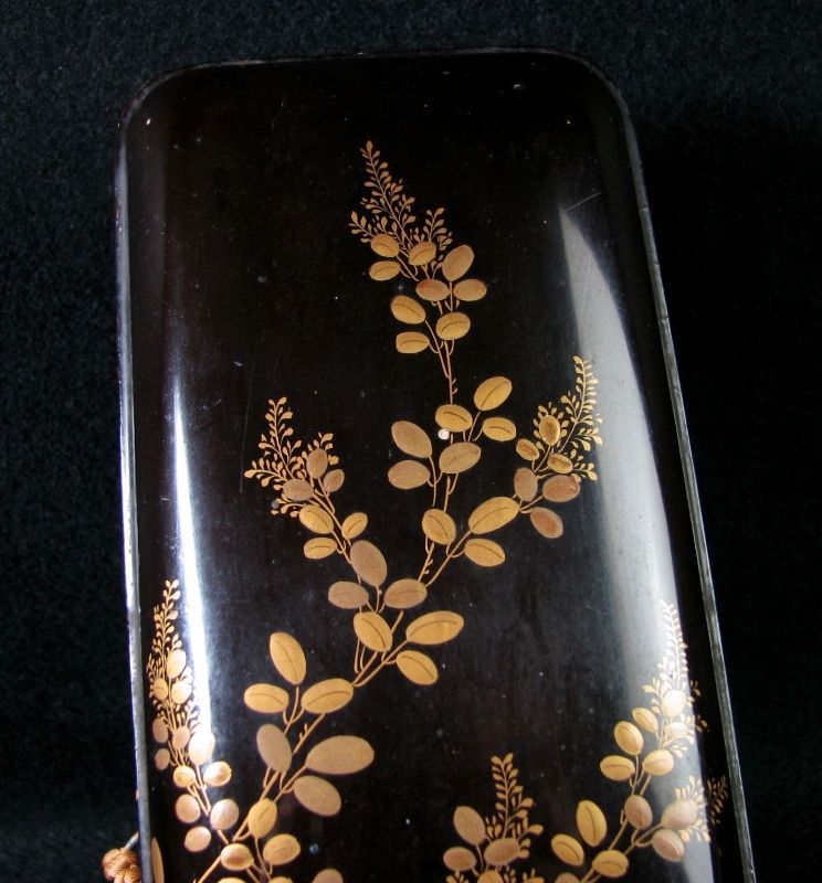 時代 蒔絵南天文 内梨地 文箱 長さ：25cm 明治時代/21e048 料紙箱