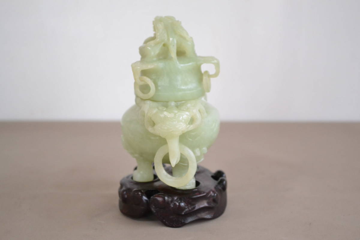 玉石 中国美術 翡翠 香炉 置物 彫刻 ｜玉香炉 中国古玩 透かしは掘り香炉