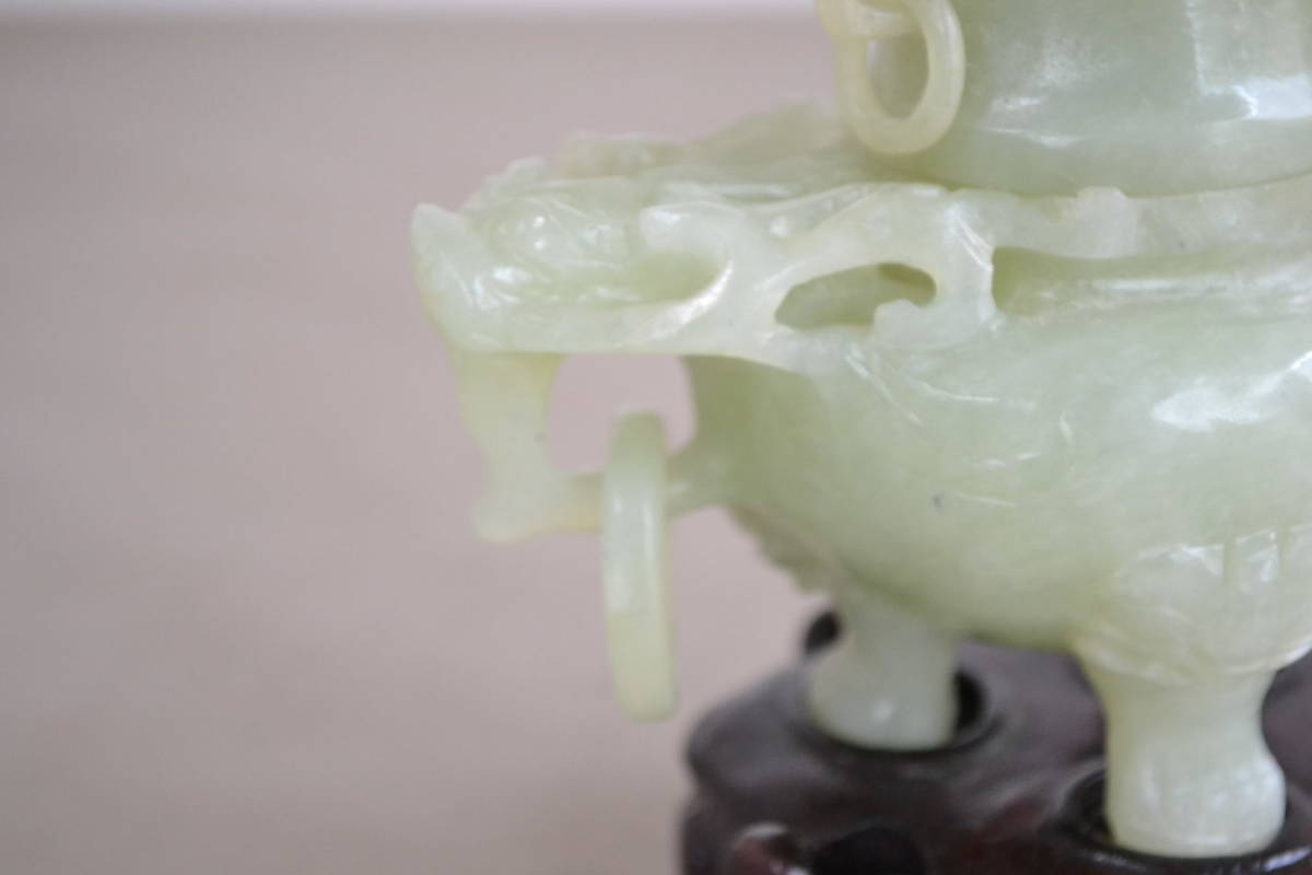 玉石 中国美術 翡翠 香炉 置物 彫刻 ｜玉香炉 中国古玩 透かしは掘り香炉