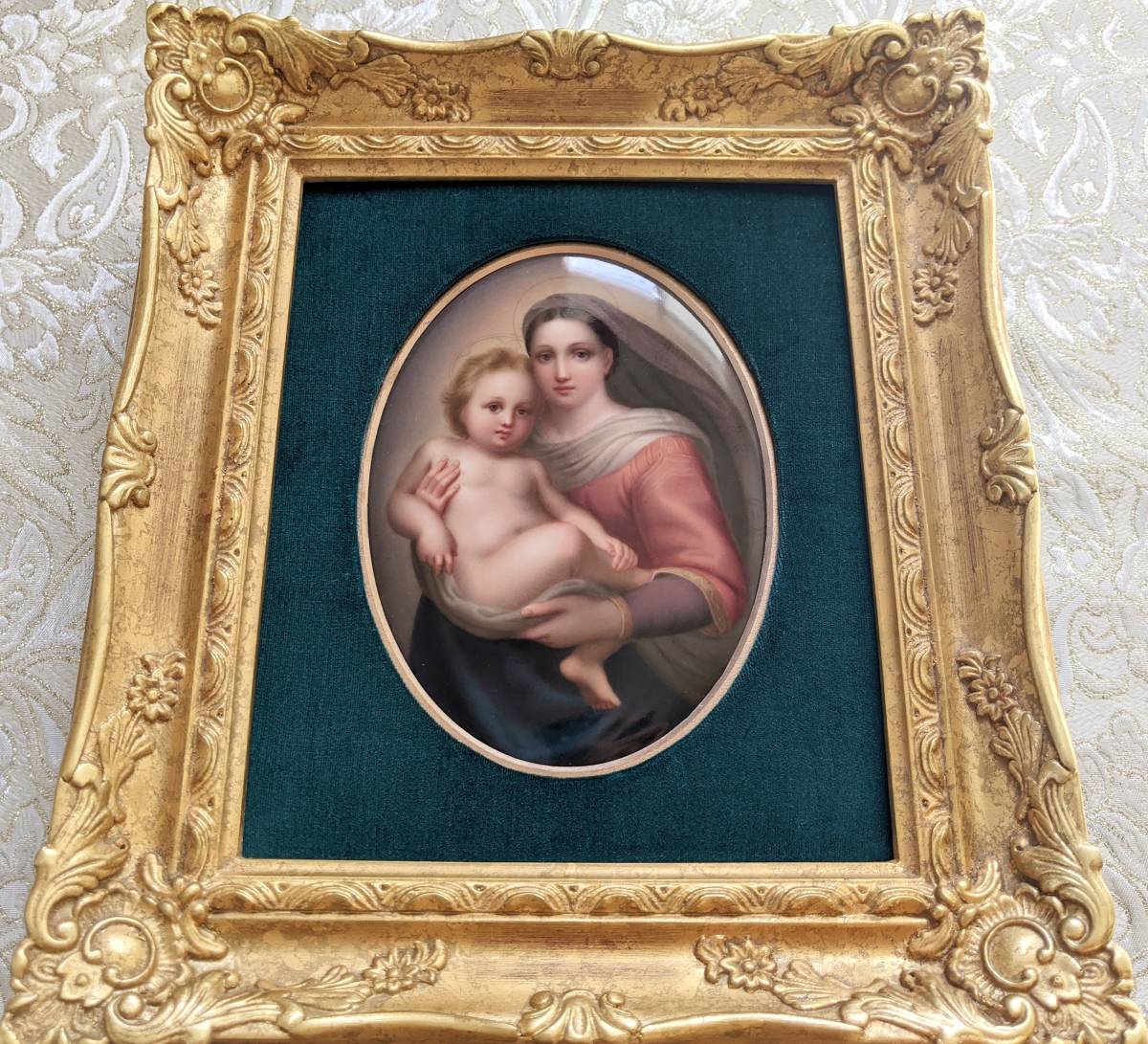 □高品質!! 19世紀ドイツ手描き陶板画 システィーナの聖母 絵画 P10号