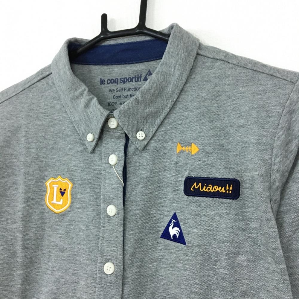 【新品】le coq sportif ルコック 半袖ポロシャツ 杢グレー×ネイビー 吸汗速乾 UVケア レディース M ゴルフウェア coq sportif le ロゴ刺しゅう 切替プリント半袖ポロシャツ(半袖シャツ・ポロシャツ)|Le Aライン