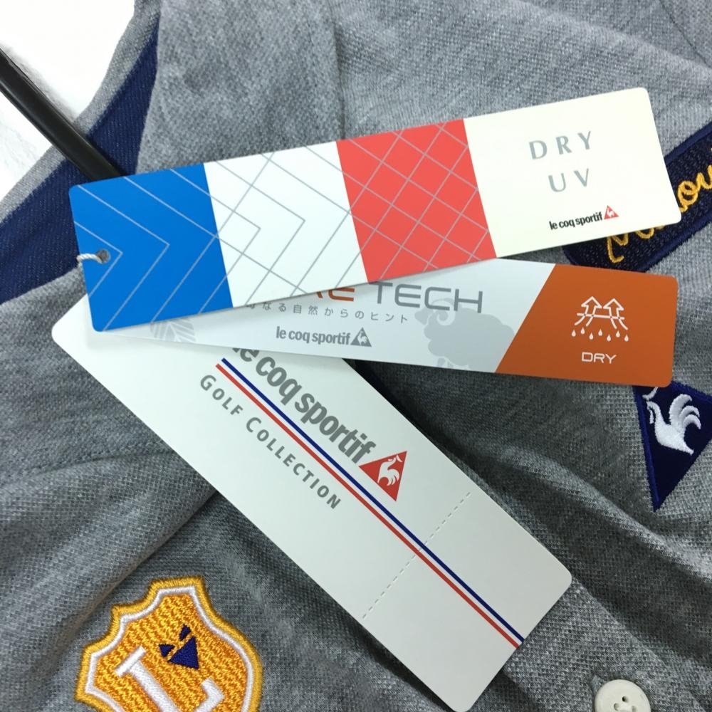 【新品】le coq sportif ルコック 半袖ポロシャツ 杢グレー×ネイビー 吸汗速乾 UVケア レディース M ゴルフウェア coq sportif le ロゴ刺しゅう 切替プリント半袖ポロシャツ(半袖シャツ・ポロシャツ)|Le Aライン
