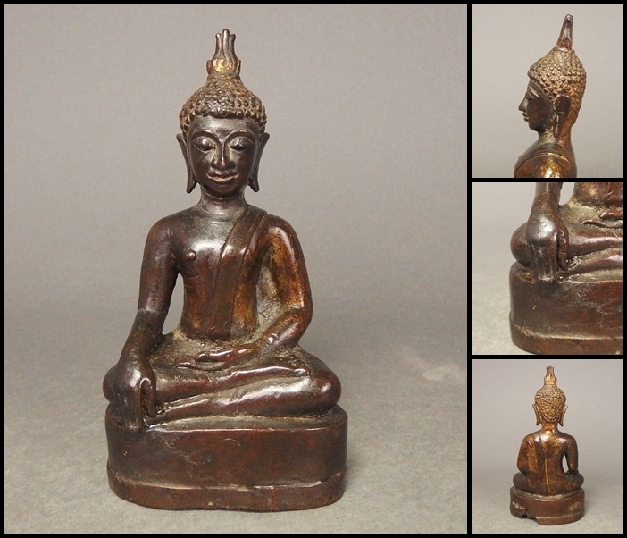 時代物 タイ・アユタヤ・銅鍍金阿弥陀如来坐像 仏教美術 ④ 金属工芸